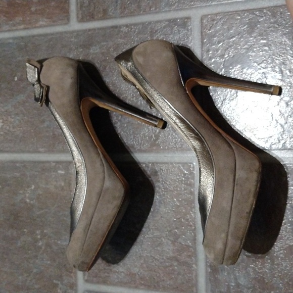 Christian Dior grey taupe taupe gun metal suede platform heel Size 35.5 - Picture 6 of 10